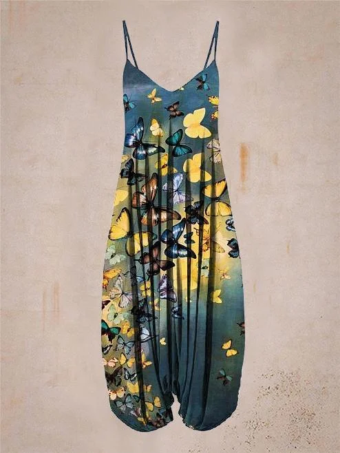 Women Butterfly Sleeveless Harem Jumpsuit