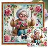 (Multi Style)Happy Old Lady On Swing-Full Embroidery 3 Strands 11CT Stamped Cross Stitch-45*45CM