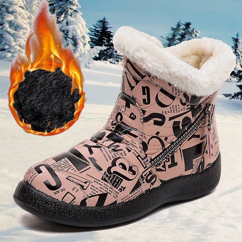 Letter Print Boots Winter Warm Plush Snow Boot Women Shoes
