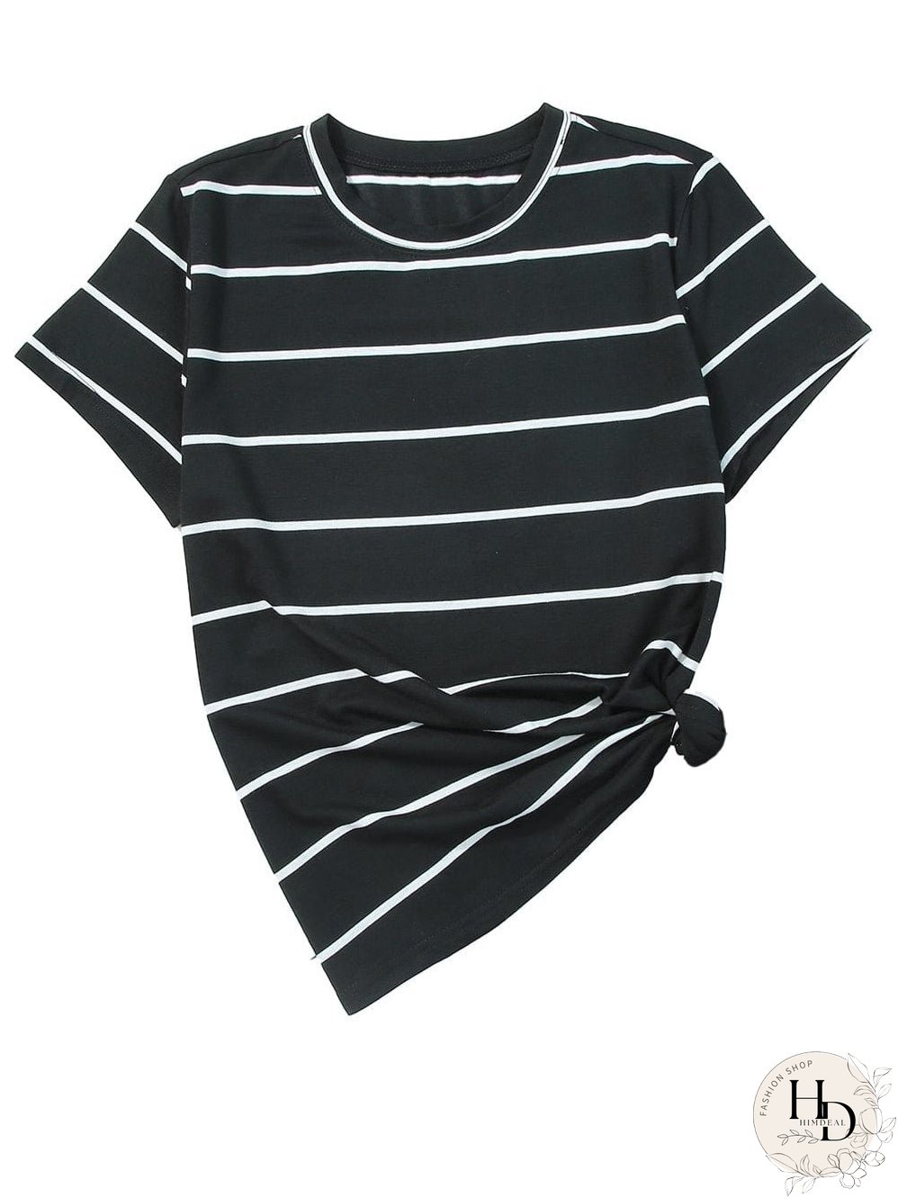 Stripe Print Black Short Sleeve Tee