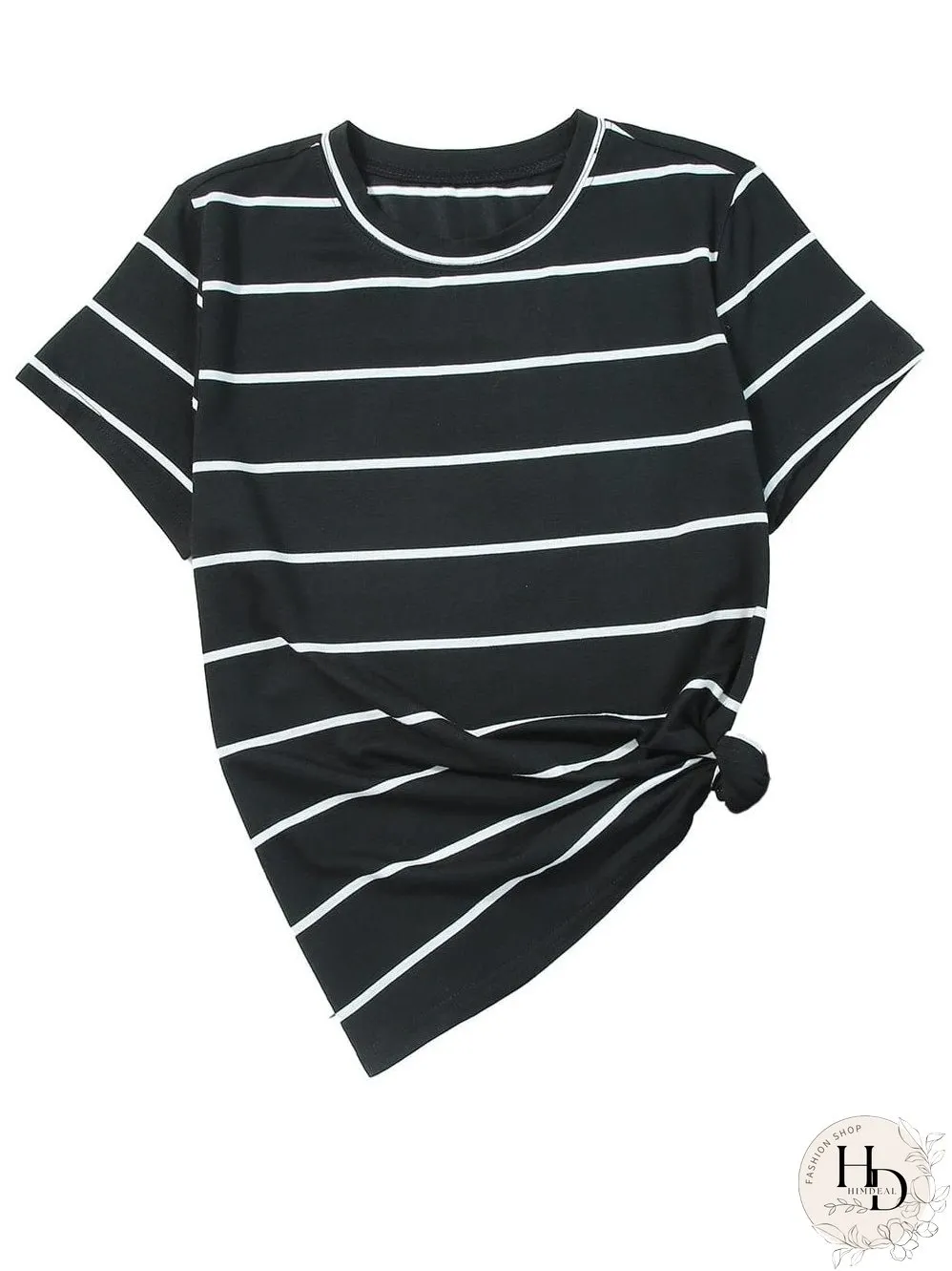 Stripe Print Black Short Sleeve Tee