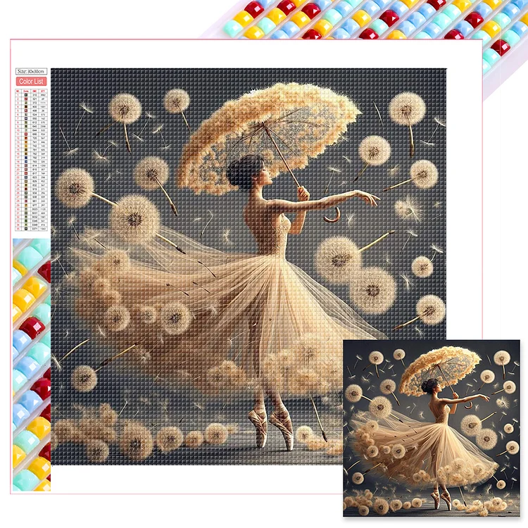 White Dandelion Ballet 30*30CM (Canvas) Full Square Drill Diamond Painting gbfke