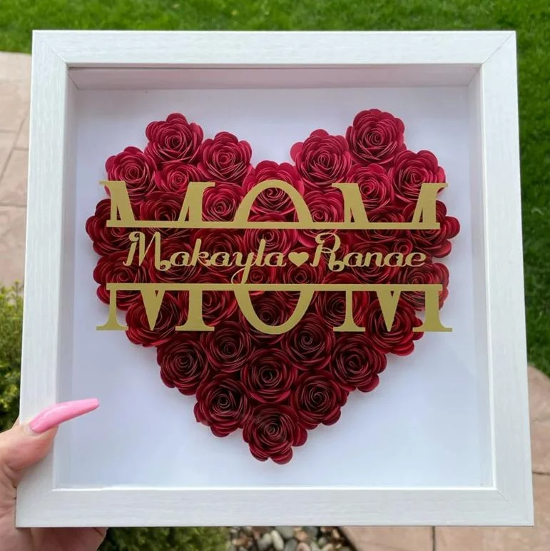 Mom Heart Shaped Monogram Flower Shadow Box - 10*10 Inches