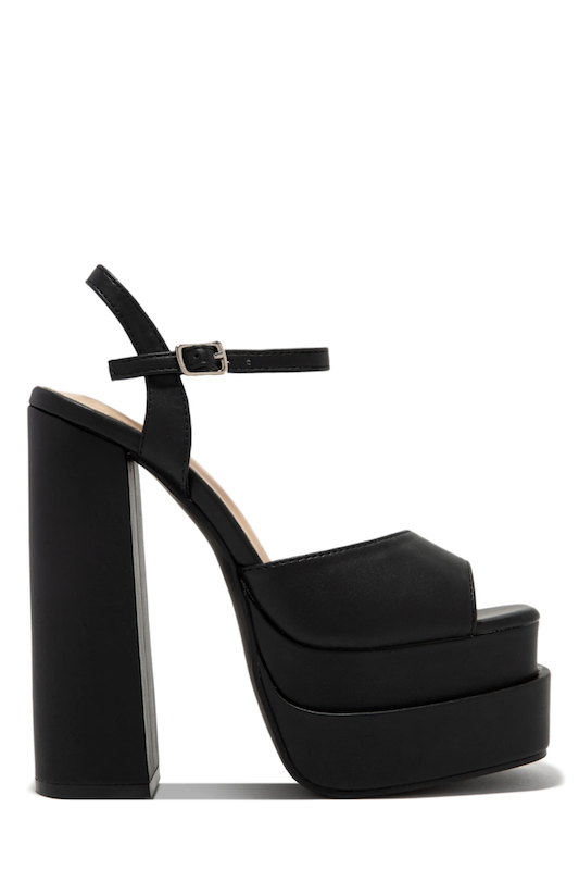 Platform Square Toe Chunky Ankle Strap Heel