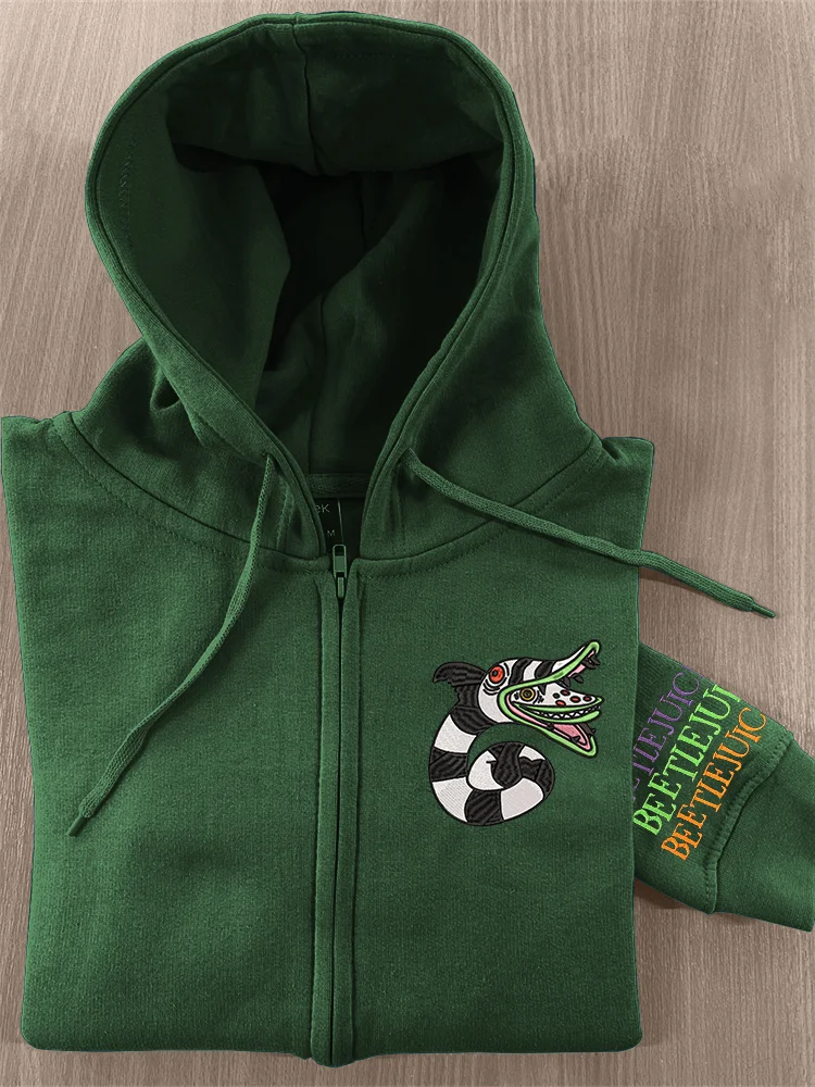 Vintage Halloween Horror Movie Embroidered Full Zip Hoodie
