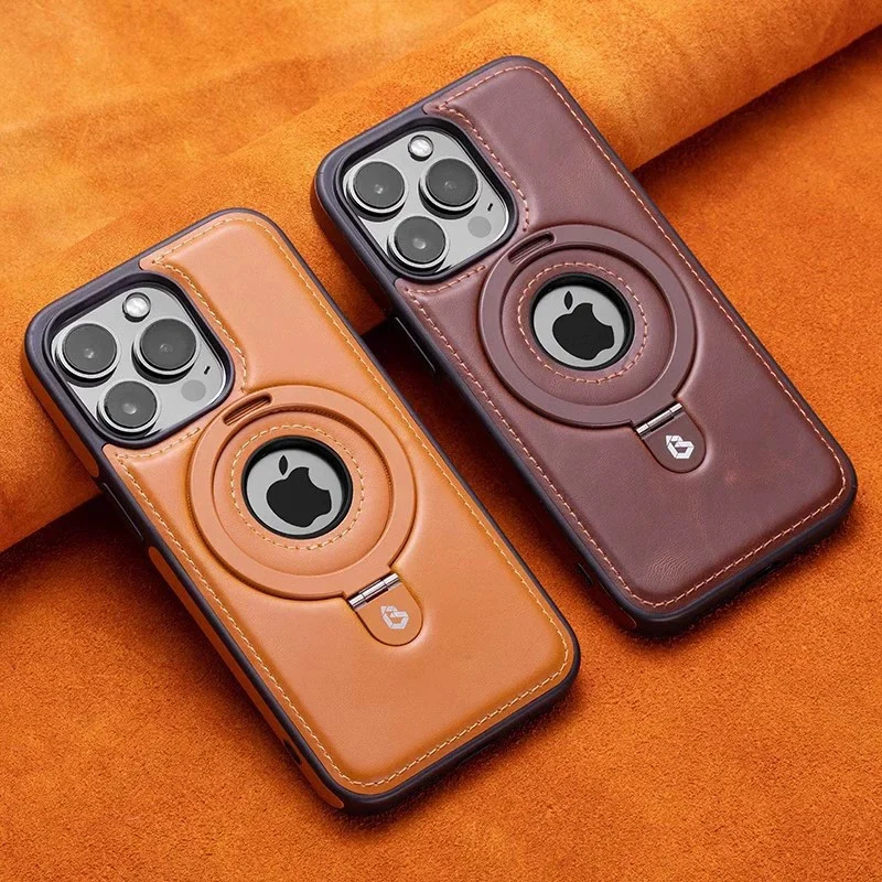 Suitable For Apple 17Promax Magnetic Holder Mobile Phone Case Business Iphone16 High-End Leather 15 Anti-Fall Protective Cover