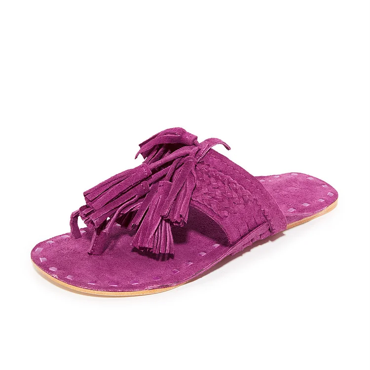 Women's Orchid Fringe Fringe Mule Sandal Flat Comfortable Shoes |FSJ Shoes