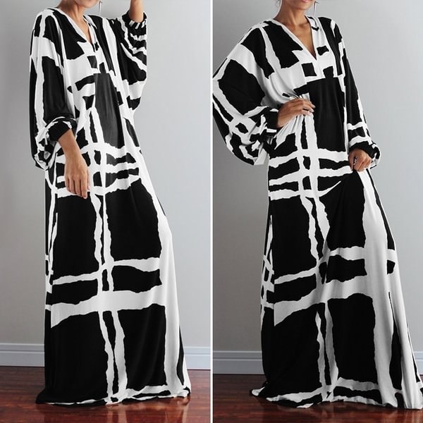 Ladies Sexy V Neck Batwing Sleeve Fashion Casual Printed Maxi Dress Plus Size Holiday Party Prom Dresses - Shop Trendy Women's Fashion | TeeYours