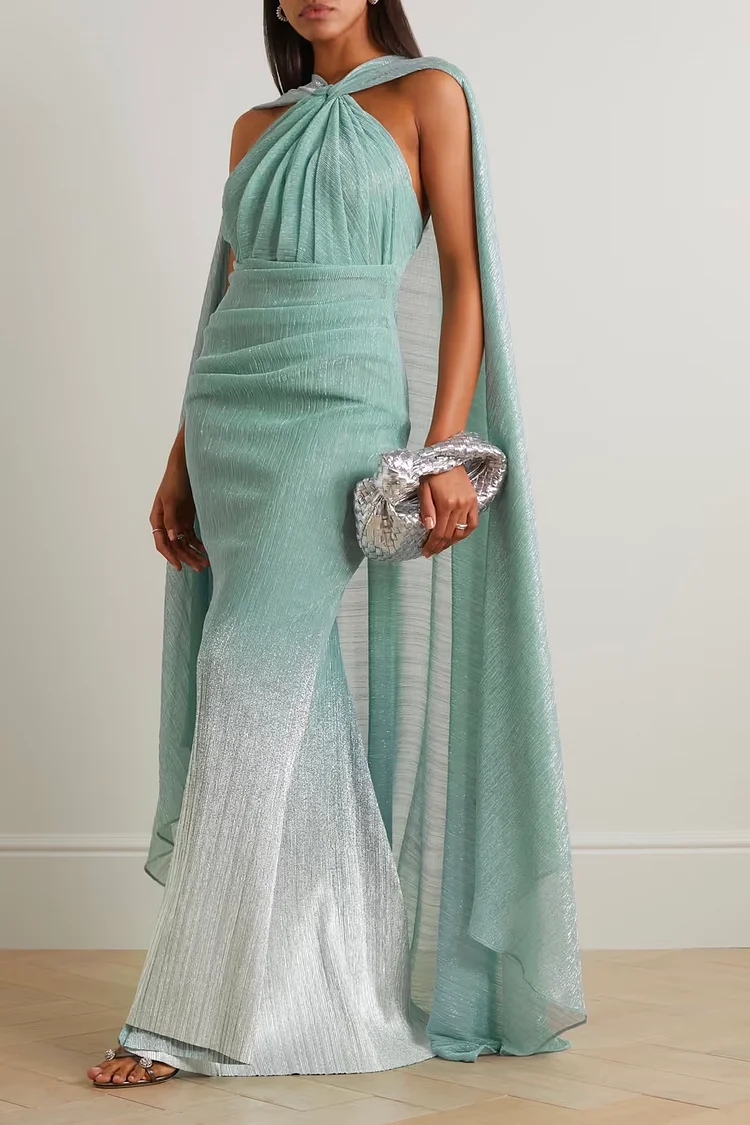 Metallic Ombre Pleated Knit Gown