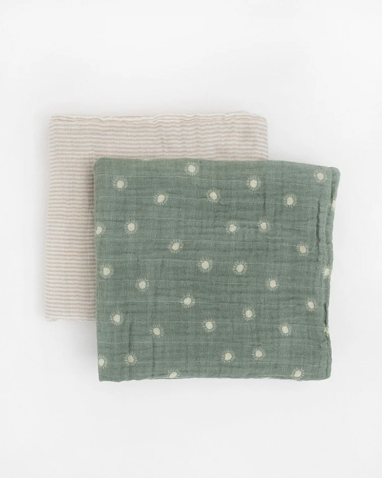 Organic Cotton Muslin Swaddle Blanket 2 Pack - Sage Suns