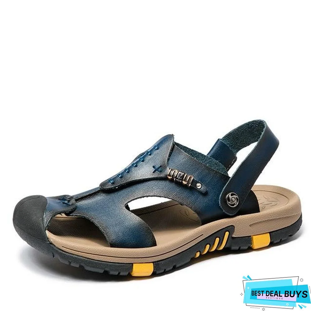 Men's Genuine Leather Roman Sandals Outdoor Slipper Sneaker Beach Flip Flops Shoes
