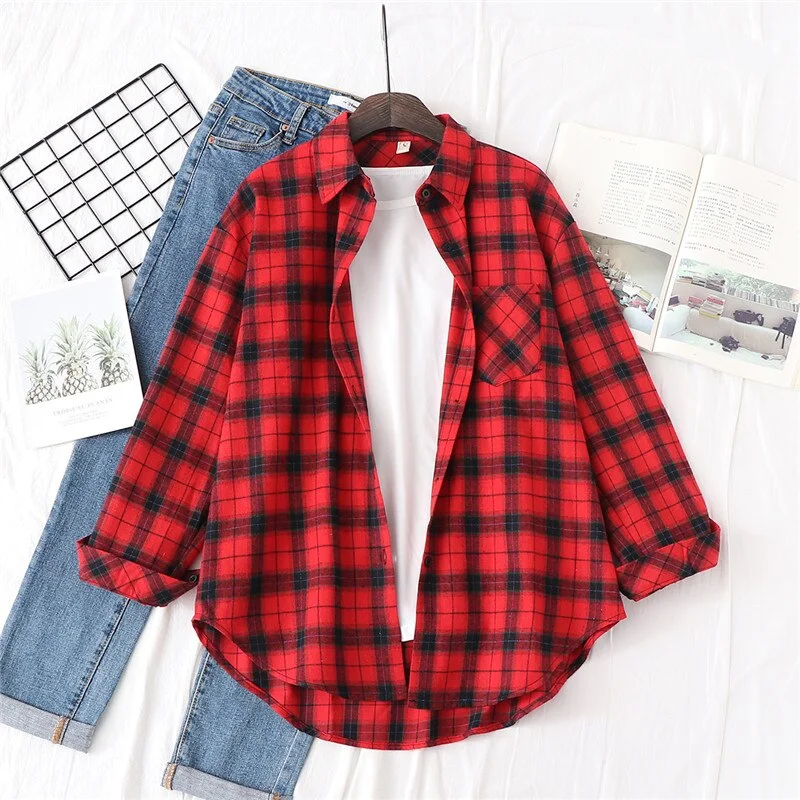 Women Blouses Shirts Womens Tops And Blouses 2020 Womenswear Long Sleeve Clothing Button Up Down Shirt Plaid Korean Female New