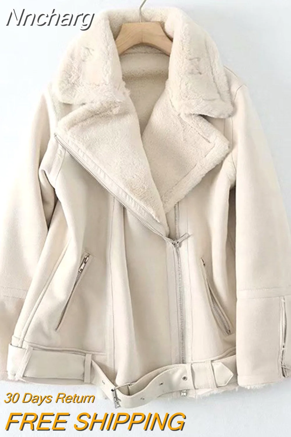 Nncharge Winter Women Jacket Faux Leather Fur Splicing Leather Coat Stand Collar Thickness Overcoat Female Loose Snow Warm Outwear