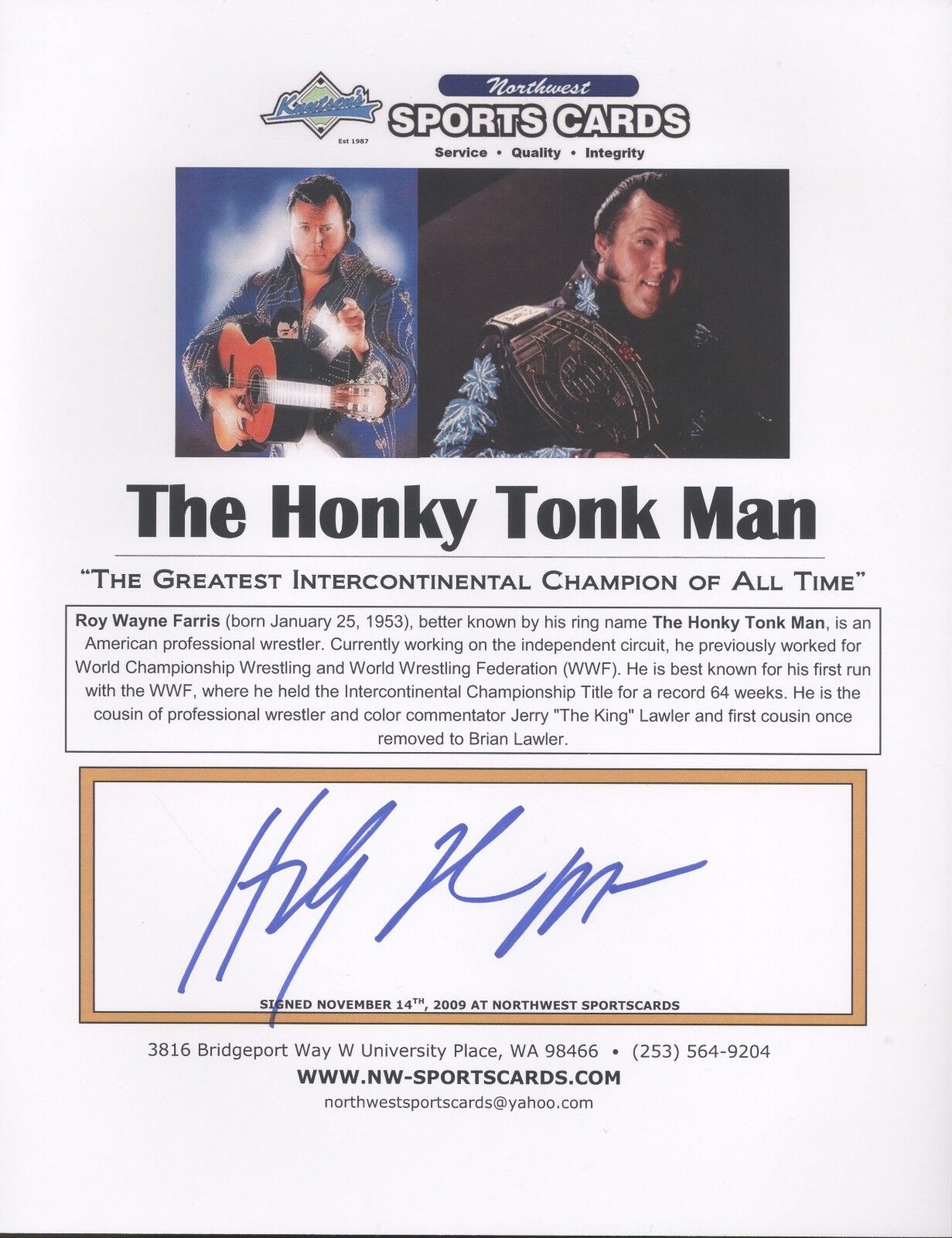 The Honky Tonk Man Autographed 8x10 Photo Poster painting A