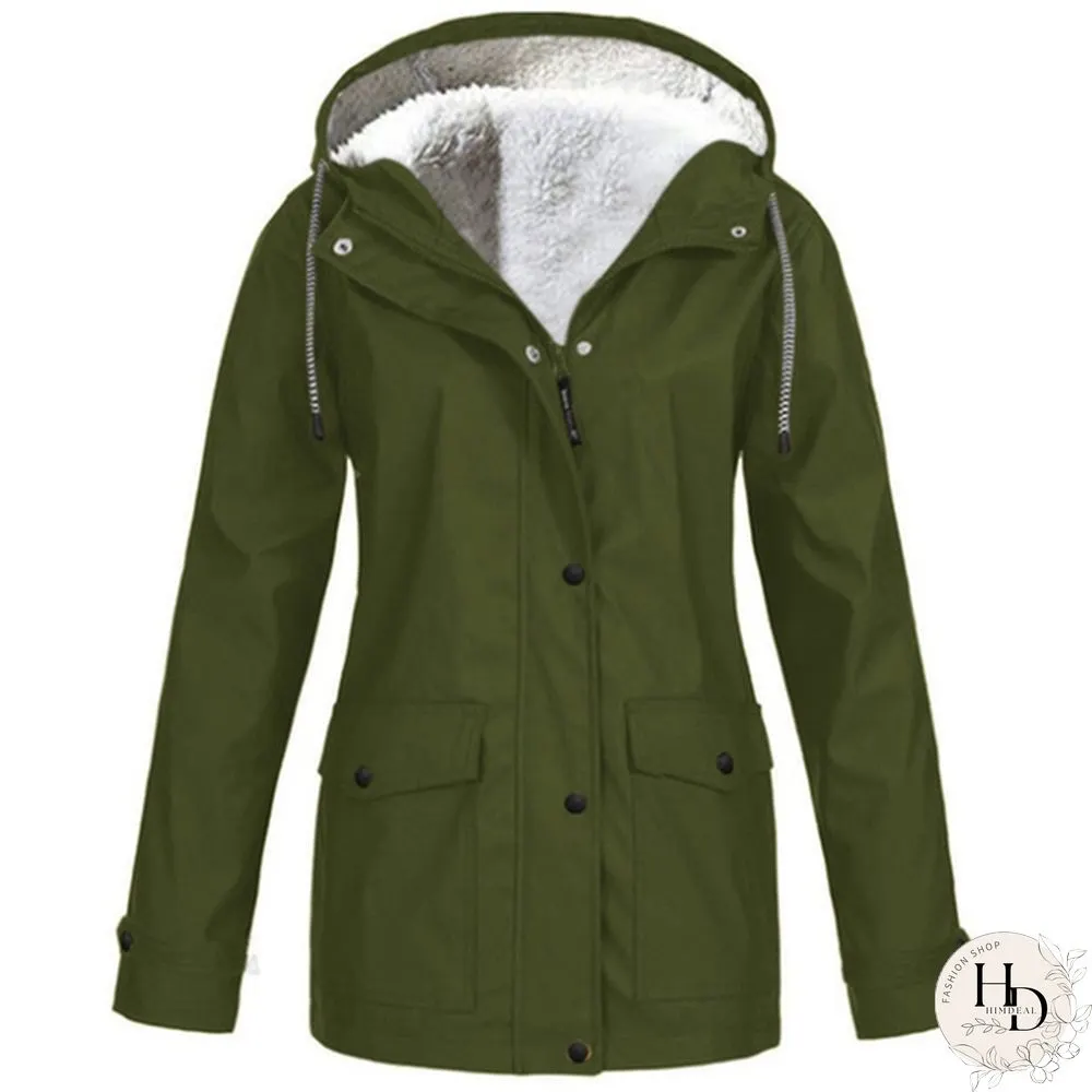 Womens Winter Coats-Solid Plush Thickening Jackets for Outdoor Hiking Plus Size Hooded