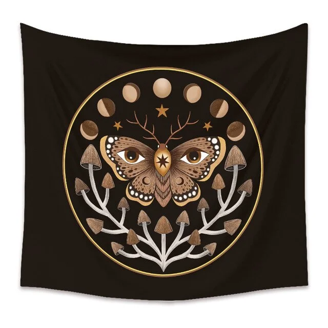 Bee Butterfly Flower Plant Tapestry Wall Hanging Black Background Cloth Moon Sun Tapestry For Farmhouse Decoration tapestry