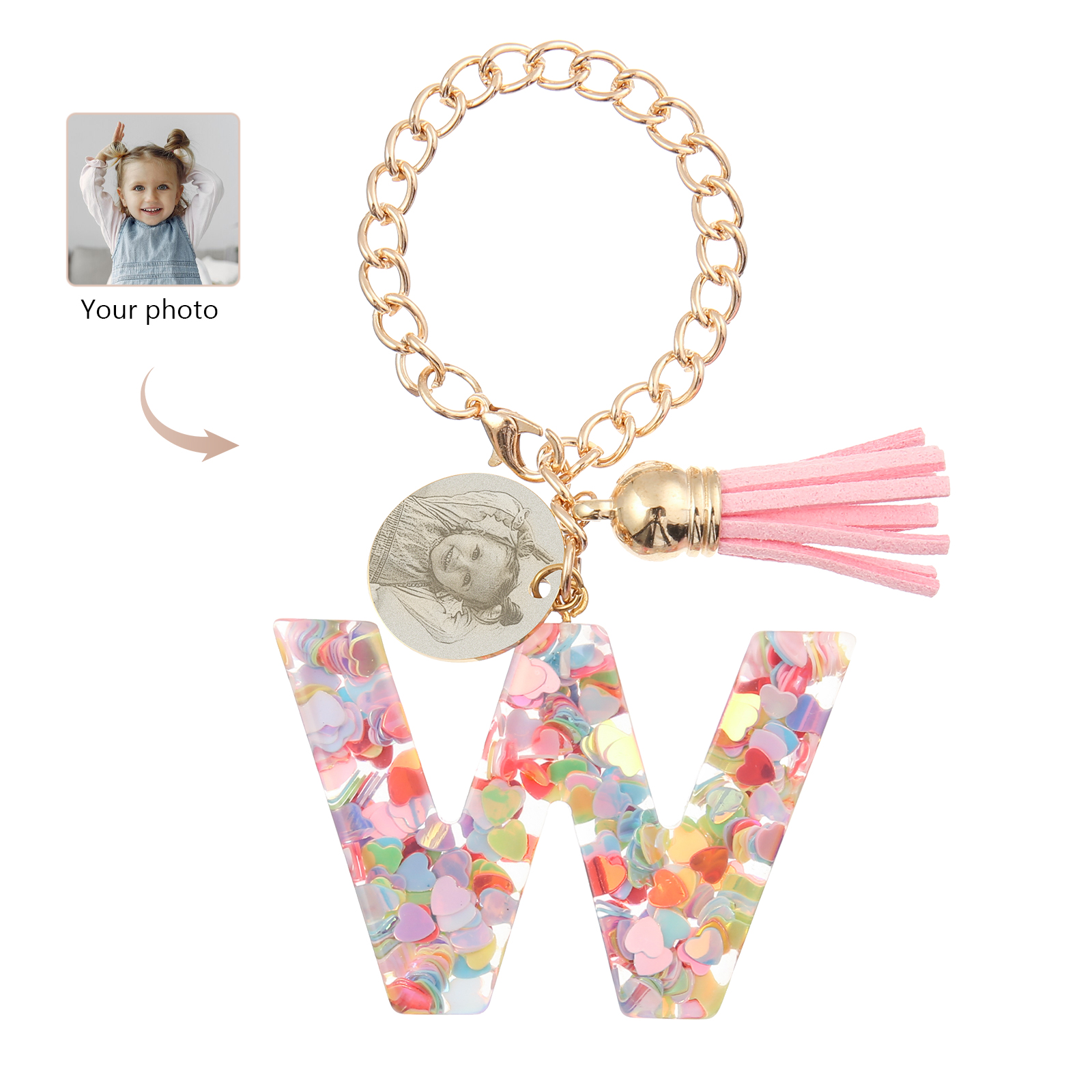 Personalised 26 Letters Pendant Custom 1 Photo Hanging Ornament Back-to-School Gift for Girls-Jessemade AU