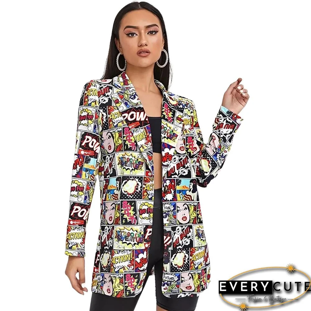 Multicolor Printed Single Button Cotton Blend Blazer