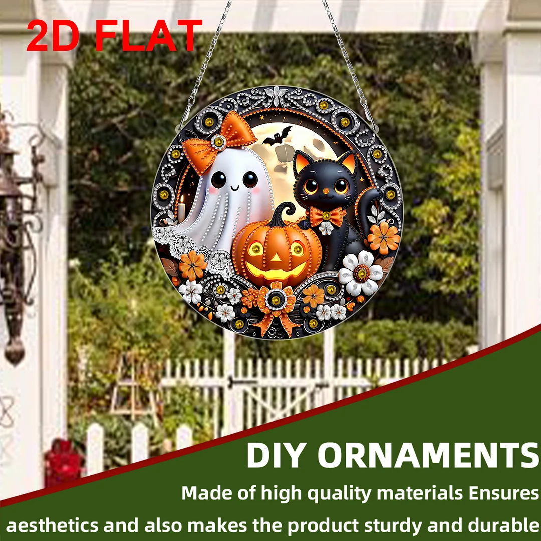 2D Flat DIY Halloween Diamond Art Pendant Double-Sided Diamond Painting Set