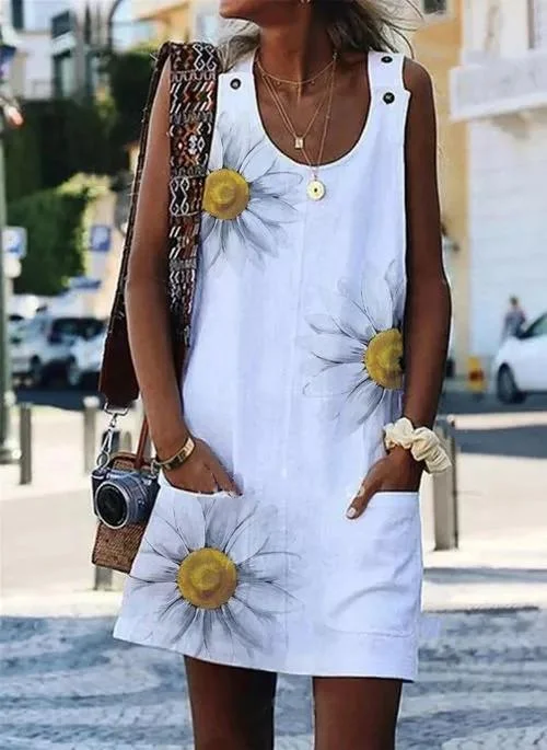 Sling print sunflower dress