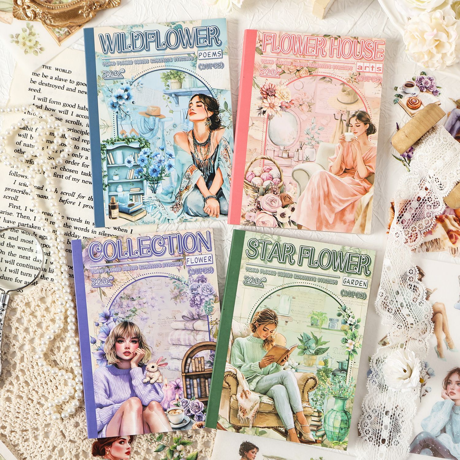 스티커북 - 잉모 꽃덩굴 시리즈 빈티지 캐릭터 꽃