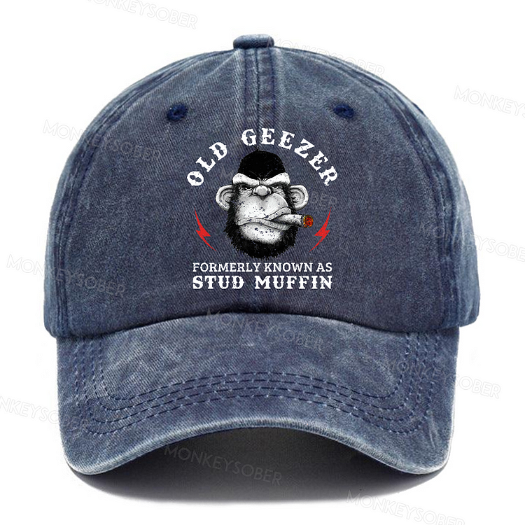 Old Geezer Formerly Known As Stud Muffin Funny Washed Baseball Caps