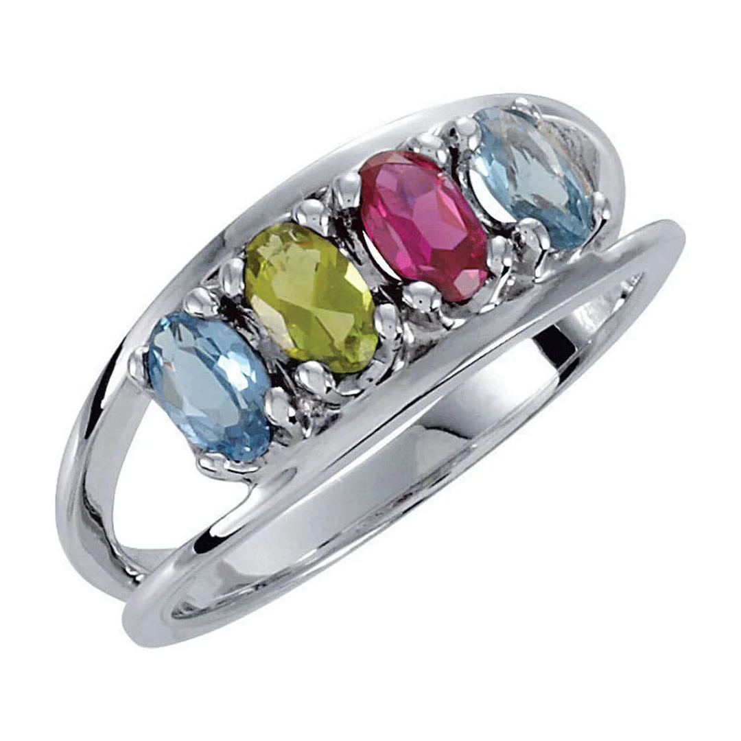 1- 6 Oval Stones Sterling Silver Mother's Ring