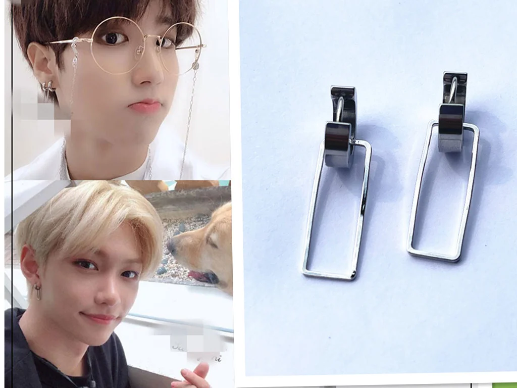 Stray Kids Han Felix Earrings Rectangular Geometry Ear Clips 2PCS