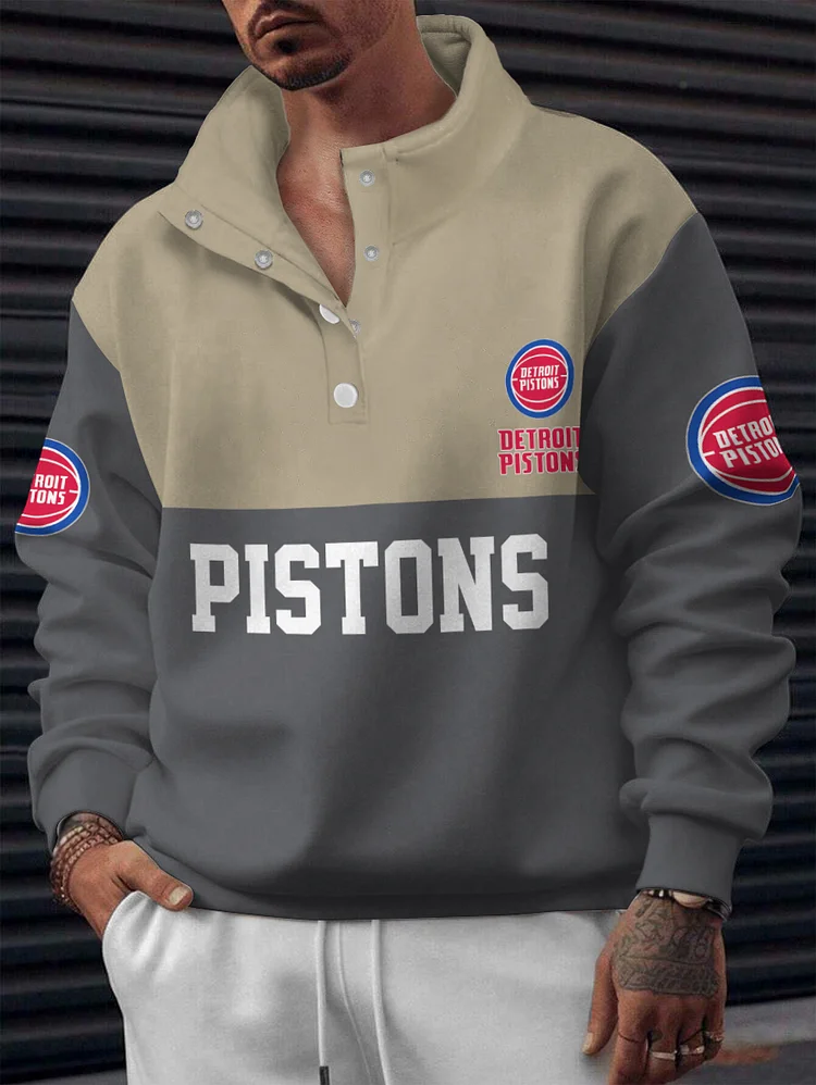 Detroit Pistons 2025 New Design Casual Snap Mockneck Pullover