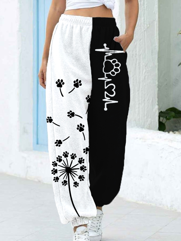 Lovely Dandelion Paws Contrast Color Loose Sweatpants wearshes