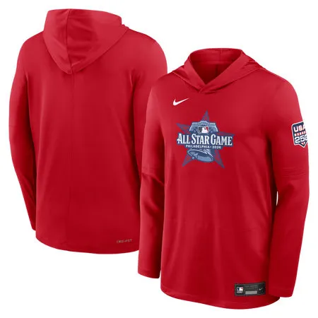 Men's 2026 MLB All-Star Game Nike Red Authentic Collection Dri-FIT Long Sleeve Hooded T-Shirt