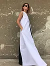 White&Black Split-joint Sleeveless Linen Long Dress
