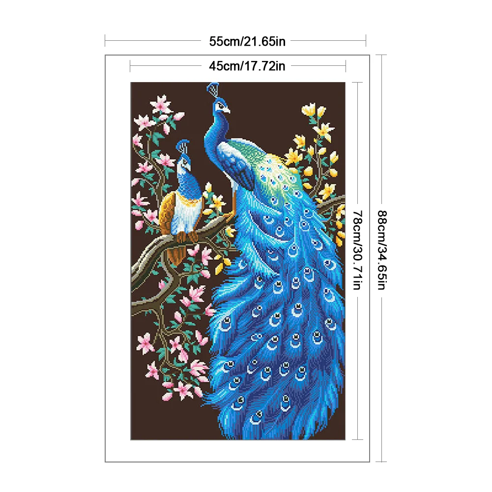 9CT Full Cross Stitch Bead Embroidery - Peacock(Canvas|45*78CM)