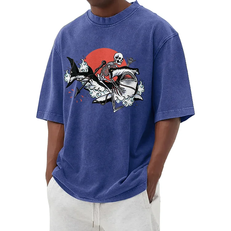 Ride on a Shark Washed T-Shirt 003