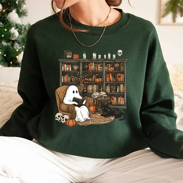 Retro Ghost Reading Books Sweatshirt
