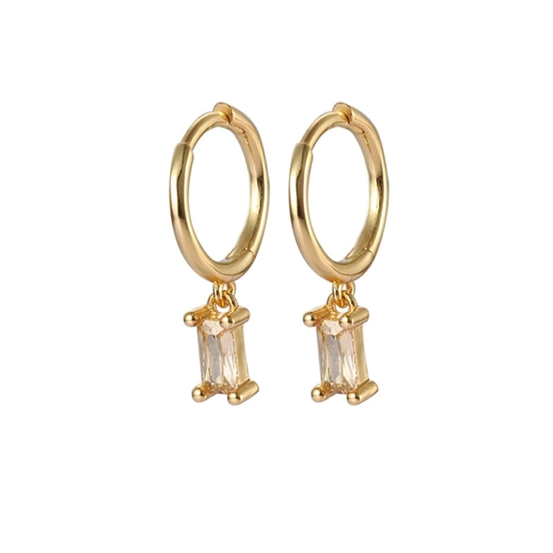 1 Pair White Gold Plated Gold Plated 925 Sterling Silver Zircon Geometric Drop Earrings