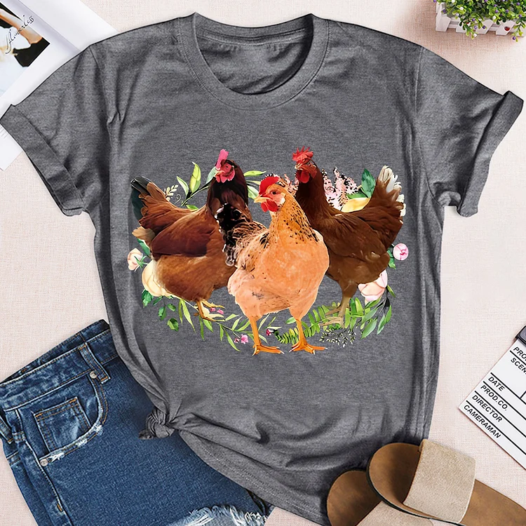 Life is Better in the Village with Chickens Round Neck T-shirt