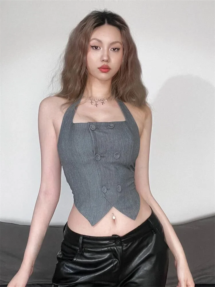 Brownm Crop Halter Top