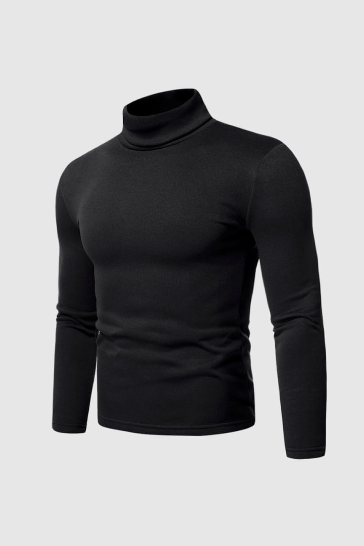 BrosWear Turtleneck  Slim Fit Solid Color Pullover T-Shirt