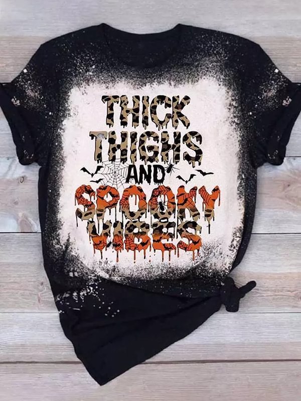 Halloween Thick Thighs And Spooky Vibes Bleached T-Shirt Tee
