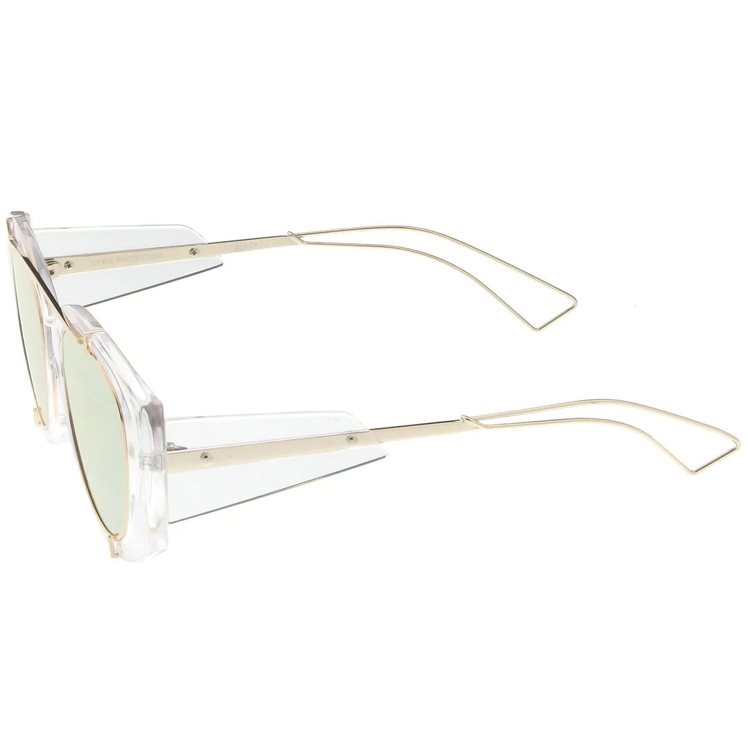 Futuristic Translucent Wire Metal Arms Crossbar Mirrored Flat Lens Oversize glasses 53mm