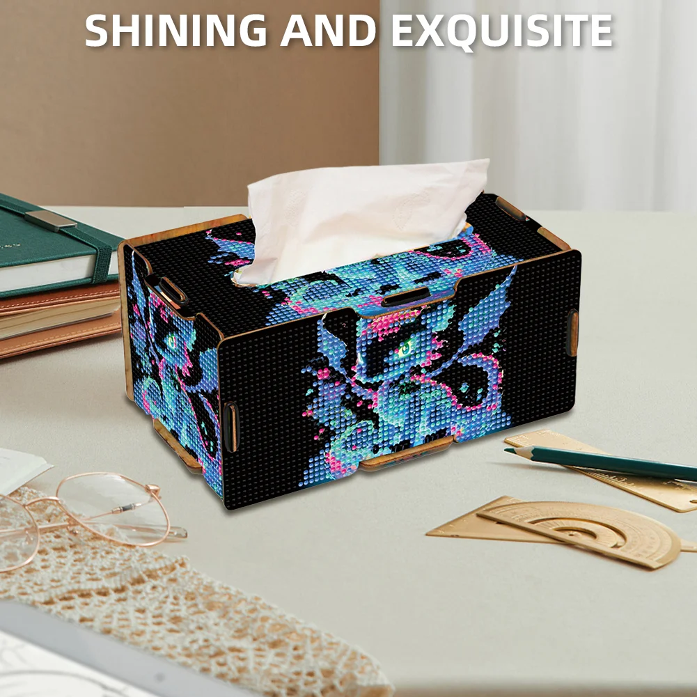 Dragon 5D DIY Diamond Painting Handmade Tissue Holder Wooden Tissue Box Craft