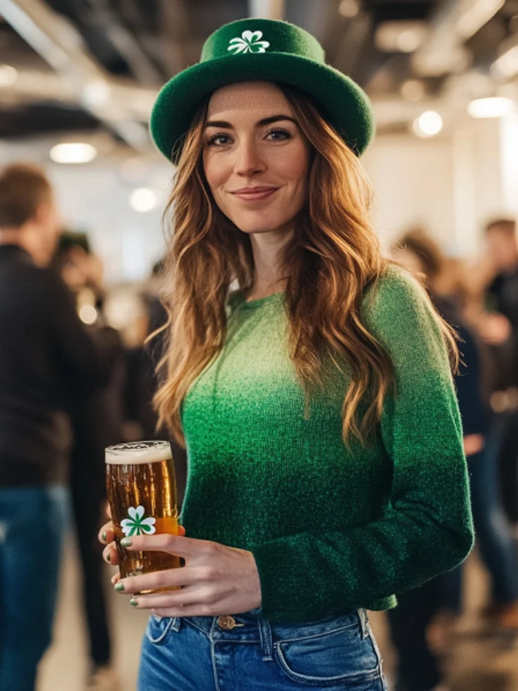 Women's St.partricks Day Lucky Irish Shamrock Printed Sweater