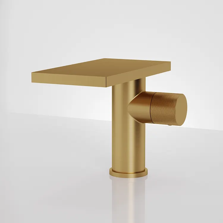 EVERSTEIN Single Hole Waterfall Bathroom Basin Faucet in Brushed Gold, 6" H