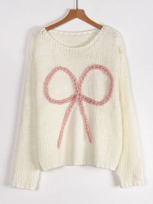 Athvotar Athvotar Yang Autumn And Winter Sweater Women Loose Round Collar Hand Embroidered Bow Jacket Coat