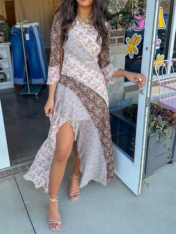 knee length dresses for ladies Sundance Mocha Printed Maxi Dress - M Size - Women's Dresses