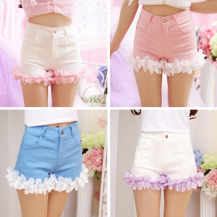 S/M/L Pink/Blue/White Sweet Flower Shorts SP166792