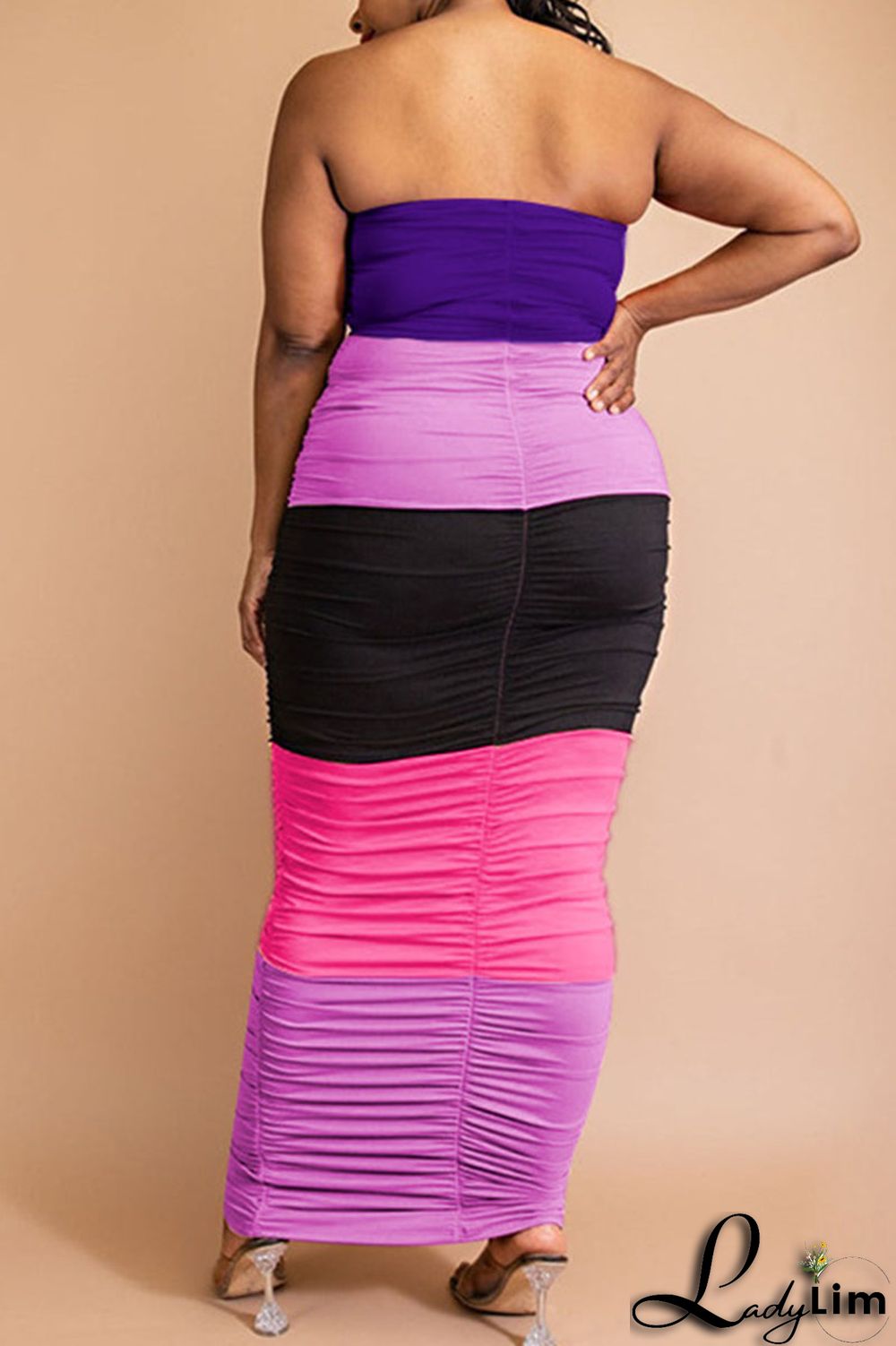 Purple Sexy Solid Patchwork Strapless One Step Skirt Plus Size Dresses
