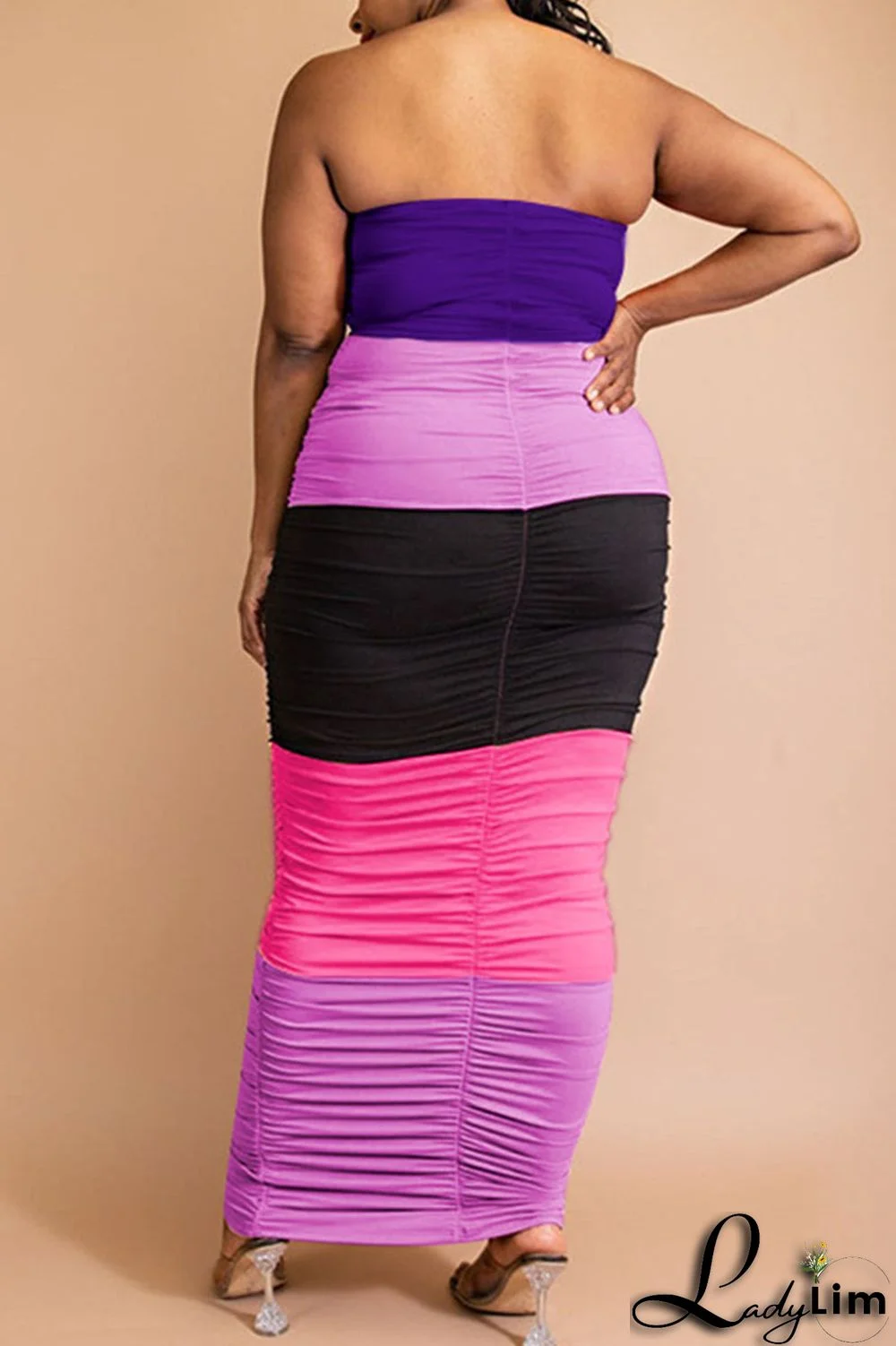 Purple Sexy Solid Patchwork Strapless One Step Skirt Plus Size Dresses