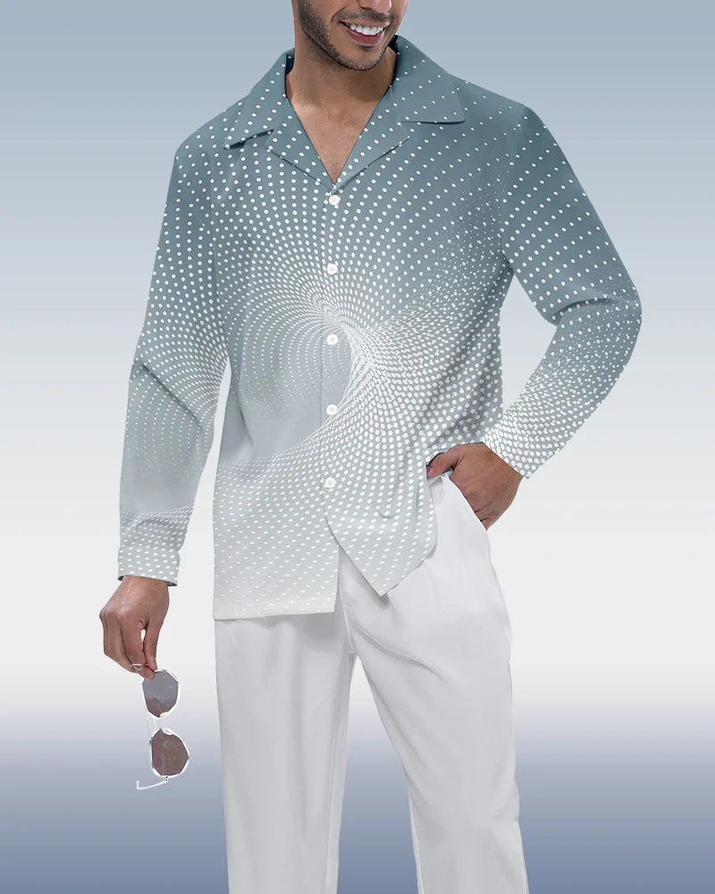 Suitmens Men's Gradient Polka Dot Long Sleeve Shirt Walking Set 286